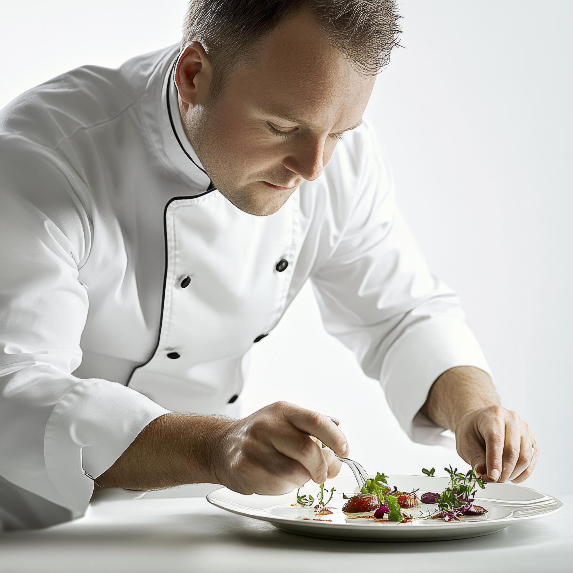 Chef che prepara una composizione raffinata